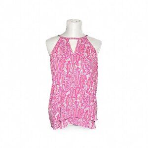 Violet + Claire Pink White Paisley Halter Blouse Tiered Hem Women's Size L